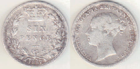 1887 Great Britain silver Sixpence A004695